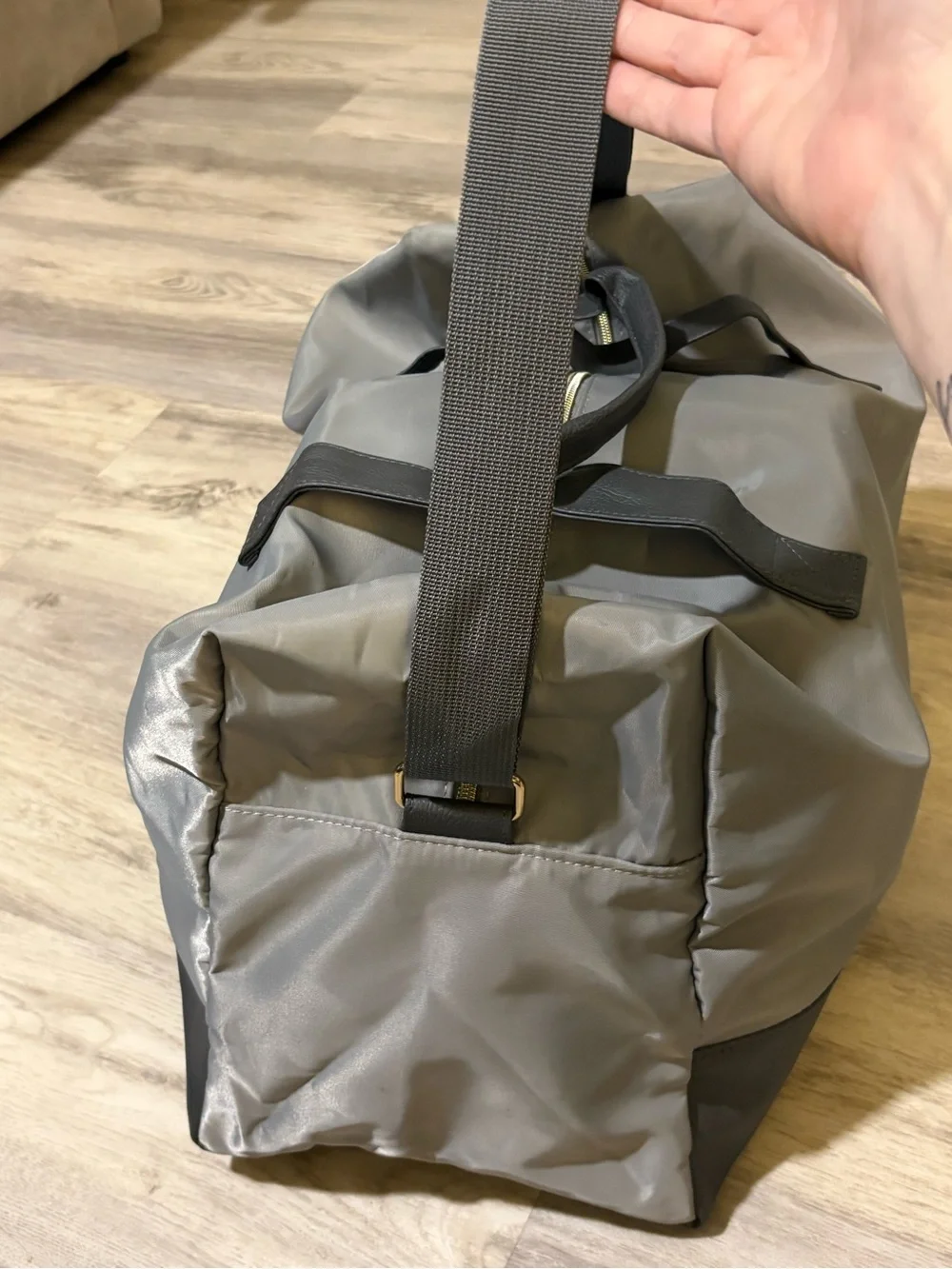 Azzaro Weekend Gray Nylon Duffle Bag Black Handles Unisex